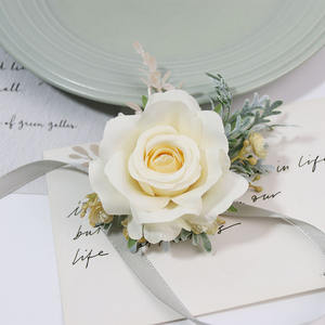 Kustom pernikahan Prom biru merah muda merah mawar bunga sutra buatan Bridal pengiring pengantin pita gelang pergelangan tangan korsase untuk pernikahan - Product Image 3