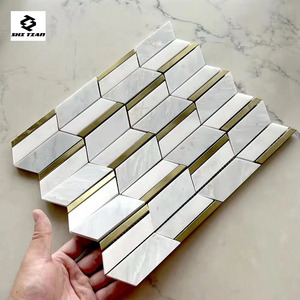 Mosaïque de jet d'eau de coquille noire d'incrustation de marbre <span class=keywords><strong>blanc</strong></span> de <span class=keywords><strong>Chevron</strong></span> pour des carreaux de mur - Product Image 5