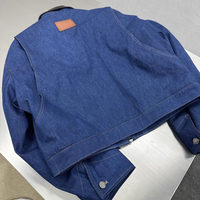Blouson de travail vintage en jean indigo personnalisé pour homme, col rabattu, fermeture éclair bidirectionnelle, coupe carrée courte, style industriel, vente en gros