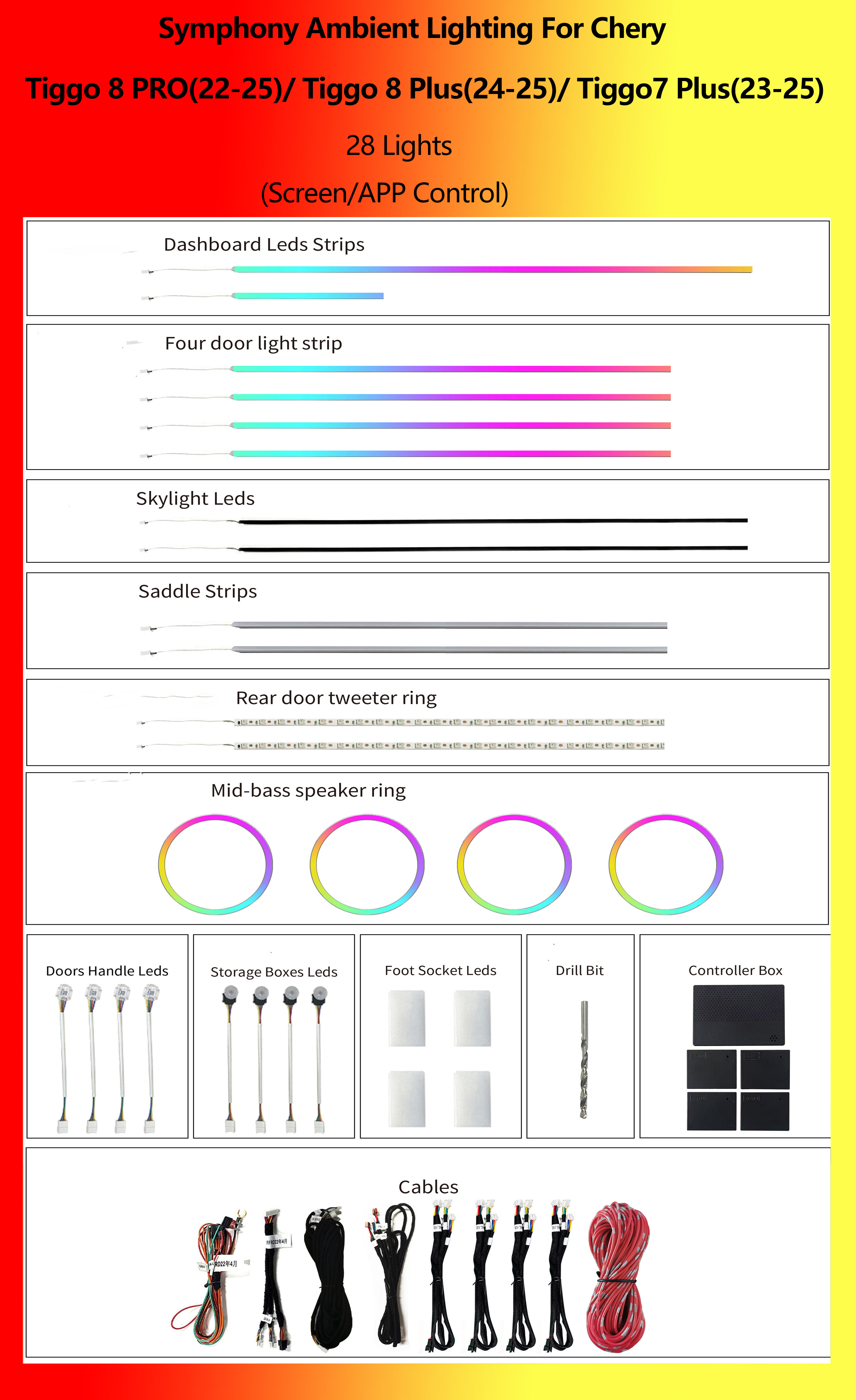 Chery Tiggo 8 PRO/Tiggo 8 Plus/Tiggo7 Plus Sinfonía 28 Luces