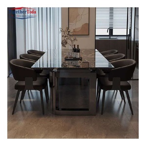 Ensemble de salle à manger moderne de luxe 6 places, plateau en marbre noir et or, structure en acier inoxydable, meubles de cuisine et de salle à manger - Product Image 5