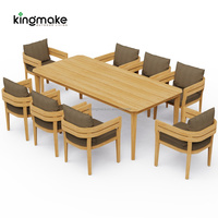 Meubles de patio modernes en teck massif, ensemble table et chaises de salle à manger d'extérieur avec coussins imperméables pour hôtel, villa et cour