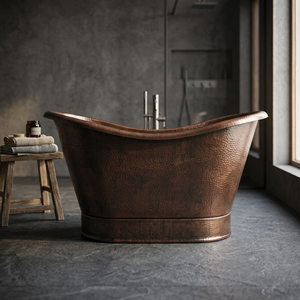 Baignoire autoportante ovale de luxe en cuivre antique à pattes, style classique marron, pour adultes, artisanat indien, CH-799, avec couvercle - Product Image 4