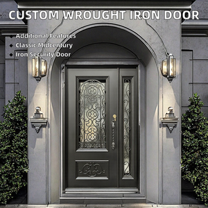 Porte d'entrée extérieure antivol en fer et verre, design mi-siècle, prix d'usine, personnalisable, pour appartement/villa, avec garantie de 5 ans - Product Image 2