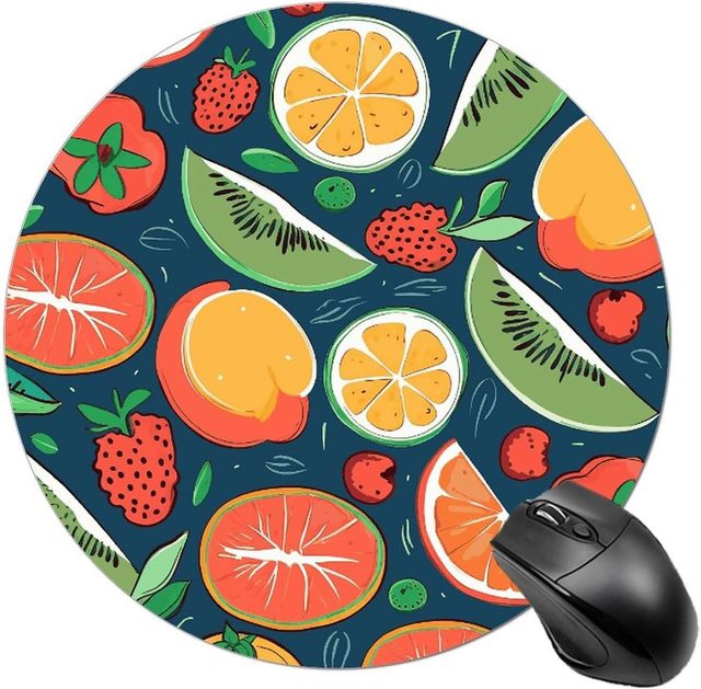 Mousepad Fruits Pattern Desk Pad with Non-Slip Rubber Base Gaming Round Mousepad Waterproof Circle Desk Mat
