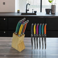 Couteaux Laguiole dentelés en acier inoxydable Ensemble de 6 couteaux à steak avec bloc de couteaux en bois de qualité supérieure