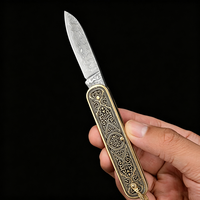 Nouveau mini couteau de poche en acier Damas VG10, couteau pliant porte-clés avec manche en cuivre gravé, cadeau EDC portable