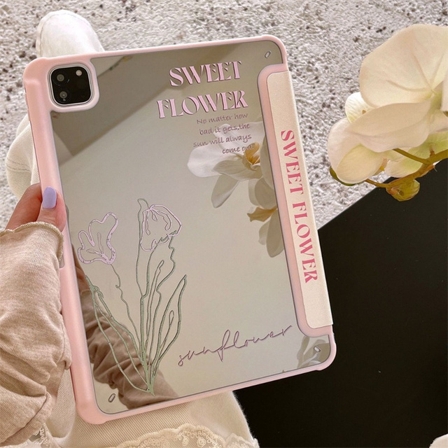 Tulip Butterfly Case for iPad 2024 Pro 11 12.9 13 9.7 10.2 6th 7th 8th 9th 10th Gen Air 6 5 4 3 with Pen Slot Mirror Back Cover