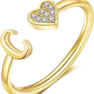 Vrouwen Tiener 14K verguld roestvrijstalen geboortesteen ringen stapelbaar delicaat letter verstelbare maat kubieke zirkonia paasmandje - Product Image 3