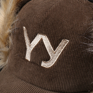 Casquette <span class=keywords><strong>de</strong></span> baseball en velours côtelé épaisse et chaude, protection des oreilles, nouvelle casquette <span class=keywords><strong>de</strong></span> baseball en fausse fourrure brodée avec la lettre Yy pour l'hiver - Product Image 5