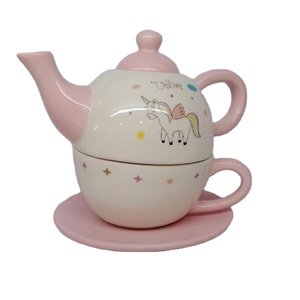 Set Teiera e Tazza Unicorno in Ceramica, Teiera e <span class=keywords><strong>Tazze</strong></span> con Decalcomania in Ceramica all'Ingrosso, Set Teiera e Tazza Unicorno in Gres <span class=keywords><strong>Rosa</strong></span> - Product Image 1