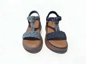 Sandalias de plataforma con correa en T trenzada para mujer, decoración de diamantes de imitación, zapatos de playa de verano con plataforma y sin cordones - Product Image 1