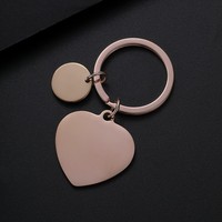 Porte-clés personnalisable Ywyougang en acier inoxydable, cœur et rond, double breloque vierge pour cadeau personnalisé