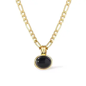Gemnel unique 14k gold plated jewelry black onyx green aventurine gemstone pendant necklace