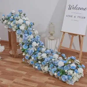 Fila de flores artificiales de 2m, decoración de arco de fondo de boda, corredor de flores para bodas, centros de mesa de lujo para mesa de boda