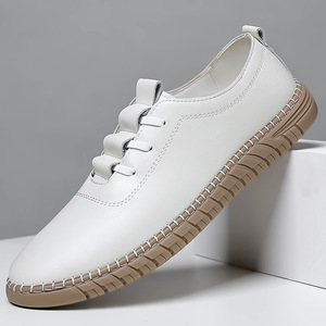 Mocassins en cuir pour hommes, semelle souple blanche, chaussures décontractées légères, taille jeune 6877 - Product Image 1