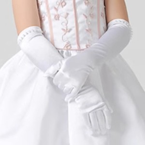 Guantes de Baile Largos de Spandex/Poliéster Color Blanco Perla para Niñas, para Bodas, Comunión, Elegantes, de Princesa - Product Image 2