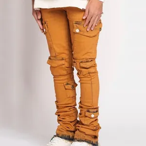 Manufacturers Wholesales Custom Private Label Fashion Cargo Denim Men Skinny Stacked Jeans