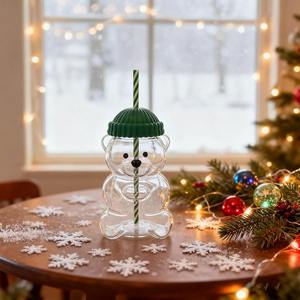 ふたとわらの新しいクマガラスカップかわいいマグカップバリスタガラスカップボロケイ酸塩クリスマスギフトガラス製品 - Product Image 3