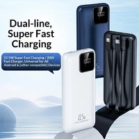 Batterie externe portable en promotion avec une grande capacité de 10000 mAh, charge rapide 22,5 W, câble intégré et impression de logo personnalisable
