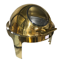 Chauffe-Plat Rond Doré à Couvercle Roulant 6L en Acier Inoxydable avec Fenêtre Visible pour Buffet, Hôtels, Mariages et Traiteur Extérieur
