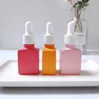 Flacon compte-gouttes en verre rose pour huile essentielle, capacité de 1oz 15ml, brillant, bouteille de parfum, sérum, forme carrée