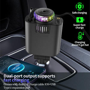 Starlight Lamp Retract able <span class=keywords><strong>Car</strong></span> Charger <span class=keywords><strong>3</strong></span>-in-1-Schnellladegerät 120-W-USB-Anschlüsse Auto ladegerät Adapter mit Farb aroma diffusor - Product Image 6