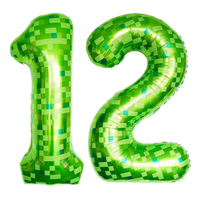 Ballons chiffres en aluminium à grille carrée verte sur le thème de Minecraft de 40 pouces, fournitures de fête pour la mise en scène et la décoration d'ambiance festive