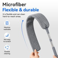 Plumeau à microfibres lavable en gros avec manche télescopique pour espaces étroits sous les meubles et les appareils électroménagers, plumeau de nettoyage ultra-plat