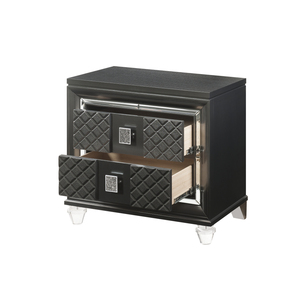 Comodino Sawyer con finitura grigio metallizzato, design trapuntato e piedini in cristallo - Product Image 3