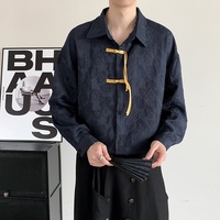 Chemise décontractée pour homme à manches longues, style Tang, avec boutons grenouille, en jacquard texturé, coupe ample, pour le quotidien