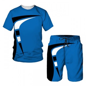 Nouvel ensemble <span class=keywords><strong>de</strong></span> vêtements <span class=keywords><strong>de</strong></span> sport décontractés tendance pour hommes européens et américains, imprimé numérique 3D, t-shirt et short (2 pièces) - Product Image 2