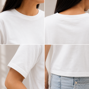 Camiseta Corta Blanca para Mujer, Cuello Redondo, Corte Holgado, 100% Algodón Jersey, Informal, para Primavera/Verano - Product Image 4