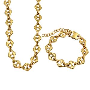 Wholesale Custom Hiphop Fashion Jewelry Sets 18K Gold Plated Stainless Steel Letter Pig Nose Chain <b>Bracelet</b> Necklace Sets Women - Product Image 1
