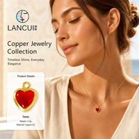 Breloque Cœur en Cuivre Doré avec Petite Pierre Lisse Sertie, Anneau Supérieur, Douze Couleurs, Bijoux Zodiaque Personnalisés, OEM