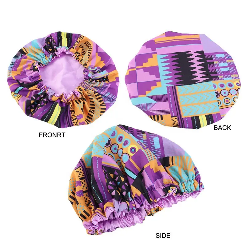 Kids African柄プリント生地AnkaraボンネットExtra Satin Lined Bonnets Night Sleep Hat Turban Chemo Cap