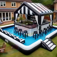 Bar flottant gonflable avec sièges, pub publicitaire portable, bar en PVC imperméable avec souffleur d'air pour une utilisation en piscine extérieure