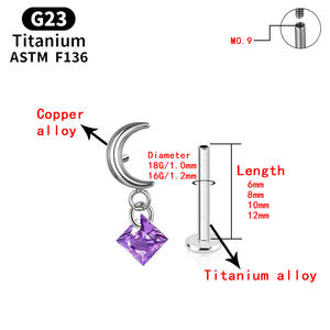 G23 Titanium Legering Maan Oorbellen Lip Ring Modieuze Dagelijkse Lichaam Sieraden Zirkoon Hanger Klauw Instelling 10Mm Voor Bruiloften - Product Image 3