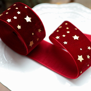 4cmと2.5cmの金箔押しエコフレンドリーカスタムメリークリスマスベルベットリボン（片面）ギフトラッピング用 - Product Image 5