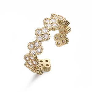 Bague élégante en cuivre de luxe léger avec zircon, trèfle à quatre feuilles, niche, pétale de fleur, couleur vive, réglable - Product Image 6