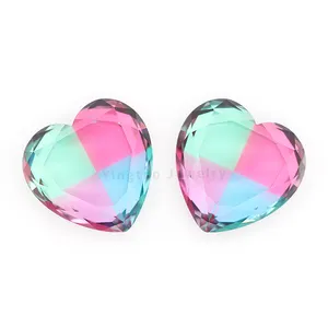 批发混色蓝色粉色心形水晶宝石平背宝石10毫米x 10毫米玻璃石