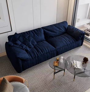 Sofá de 3 Plazas Personalizado en Cuero Genuino Azul Marino Italiano Moderno - Product Image 1