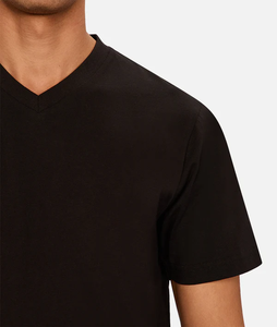 Slim unisexe Jersey vente en gros personnalisé plaine t-shirt tricoté peigné anneau filé 95% coton 5% Elatane 180G col en V hommes t-shirts en vrac - Product Image 3