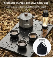 Ensemble de thé portable pour les voyages en plein air, théière en alliage d'aluminium ultra-légère et kit de 3 tasses, équipement de préparation du thé pour le camping, la randonnée et les pique-niques
