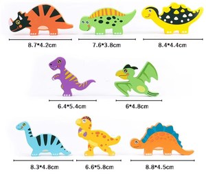 Cedo Educacional Brinquedo 3 + Criança Seguro de Madeira Impressão de Transferência de Calor Impressão Engrossar Placa Basswood 8pcs 3D Dinossauro Puzzle - Product Image 6