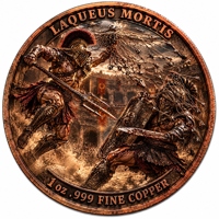 Pièce de monnaie en relief 3D profond de 1 once en cuivre fin .999, représentant un gladiateur romain lanceur de filets et un porteur de bouclier dans un amphithéâtre en pierre cintrée, objet décoratif et cadeau