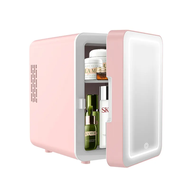 Mini geladeira portátil 4l com espelho led, pequena geladeira cosmética para <span class=keywords><strong>maquiagem</strong></span> de skincare