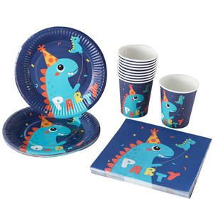 Fête d'anniversaire <span class=keywords><strong>dinosaure</strong></span> bleu vaisselle jetable assiette en <span class=keywords><strong>papier</strong></span> tasse <span class=keywords><strong>serviette</strong></span> en <span class=keywords><strong>papier</strong></span> nappe ballon drapeau fournitures de fête - Product Image 6