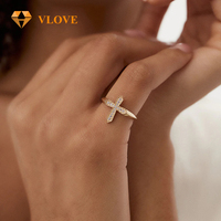 Vlove Labor-Gezüchteter Diamant 14K Massivgold Kreuzring Mikro-Pavé Runder Diamant Milgrain Maßgefertigter Schmuck Valentinstag Geschenke