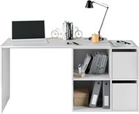 Bureau d'ordinateur moderne en bois, table de studio réversible multiposition avec étagère, finition blanche, poste de travail pour bureau à domicile
